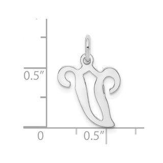 14K White Gold Initial V Charm