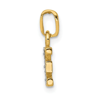 14k Yellow Gold and Rhodium Polished .01ctw Diamond Initial E Pendant