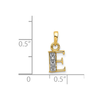 14k Yellow Gold and Rhodium Polished .01ctw Diamond Initial E Pendant