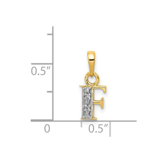 14k Yellow Gold and Rhodium Polished .01ctw Diamond Initial F Pendant