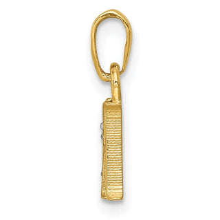 14k Yellow Gold and Rhodium Polished .01ctw Diamond Initial H Pendant
