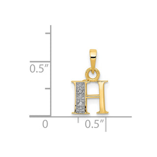 14k Yellow Gold and Rhodium Polished .01ctw Diamond Initial H Pendant