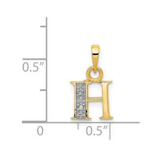 14k Yellow Gold and Rhodium Polished .01ctw Diamond Initial H Pendant
