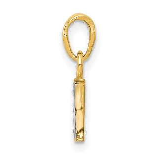 14k Yellow Gold and Rhodium Polished .01ctw Diamond Initial I Pendant