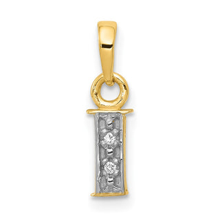 14k Yellow Gold and Rhodium Polished .01ctw Diamond Initial I Pendant
