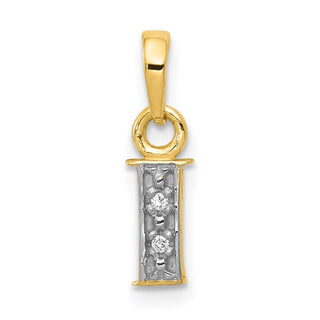 14k Yellow Gold and Rhodium Polished .01ctw Diamond Initial I Pendant