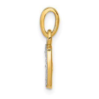 14k Yellow Gold and Rhodium Polished .01ctw Diamond Initial J Pendant