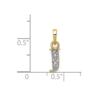 14k Yellow Gold and Rhodium Polished .01ctw Diamond Initial J Pendant