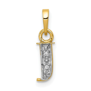 14k Yellow Gold and Rhodium Polished .01ctw Diamond Initial J Pendant