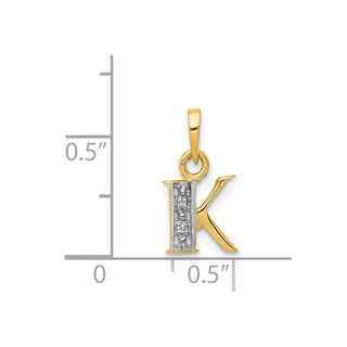 14k Yellow Gold and Rhodium Polished .01ctw Diamond Initial K Pendant