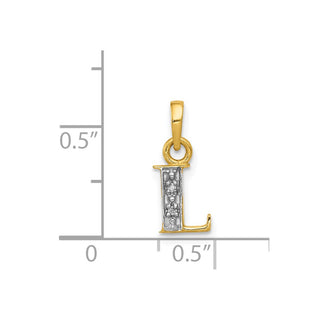 14k Yellow Gold and Rhodium Polished .01ctw Diamond Initial L Pendant