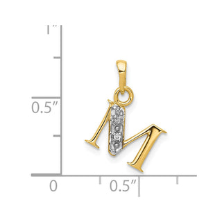 14k Yellow Gold and Rhodium Polished .01ctw Diamond Initial M Pendant