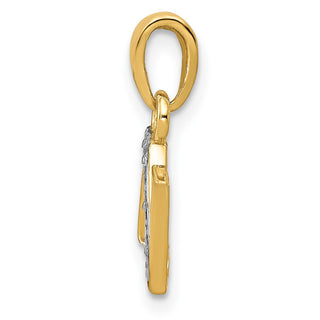14k Yellow Gold and Rhodium Polished .01ctw Diamond Initial N Pendant