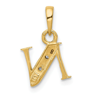 14k Yellow Gold and Rhodium Polished .01ctw Diamond Initial N Pendant