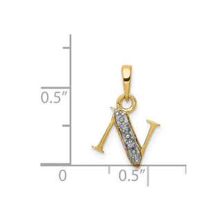 14k Yellow Gold and Rhodium Polished .01ctw Diamond Initial N Pendant