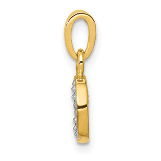 14k Yellow Gold and Rhodium Polished .01ctw Diamond Initial O Pendant