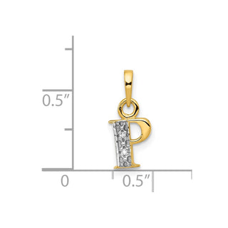 14k Yellow Gold and Rhodium Polished .01ctw Diamond Initial P Pendant