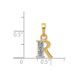 14k Yellow Gold and Rhodium Polished .01ctw Diamond Initial R Pendant