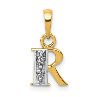 14k Yellow Gold and Rhodium Polished .01ctw Diamond Initial R Pendant