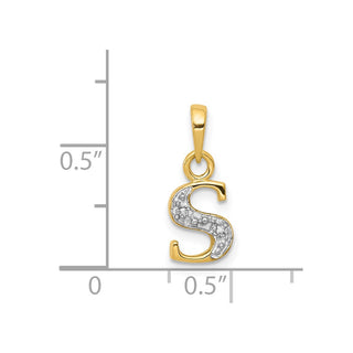 14k Yellow Gold and Rhodium Polished .01ctw Diamond Initial S Pendant