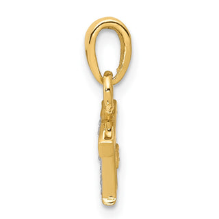 14k Yellow Gold and Rhodium Polished .01ctw Diamond Initial T Pendant