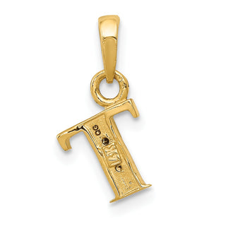 14k Yellow Gold and Rhodium Polished .01ctw Diamond Initial T Pendant
