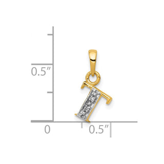 14k Yellow Gold and Rhodium Polished .01ctw Diamond Initial T Pendant