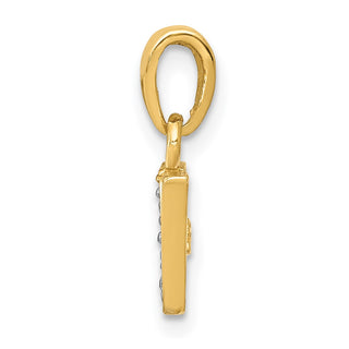 14k Yellow Gold and Rhodium Polished .01ctw Diamond Initial V Pendant