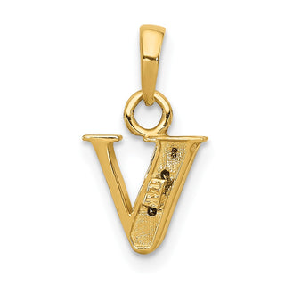 14k Yellow Gold and Rhodium Polished .01ctw Diamond Initial V Pendant