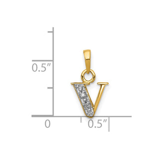 14k Yellow Gold and Rhodium Polished .01ctw Diamond Initial V Pendant