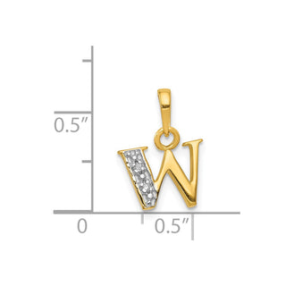 14k Yellow Gold and Rhodium Polished .01ctw Diamond Initial W Pendant
