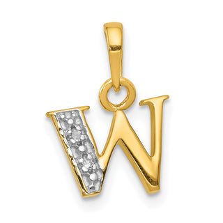 14k Yellow Gold and Rhodium Polished .01ctw Diamond Initial W Pendant