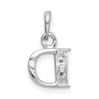 14k White Gold with Rhodium Diamond Letter D Initial Pendant