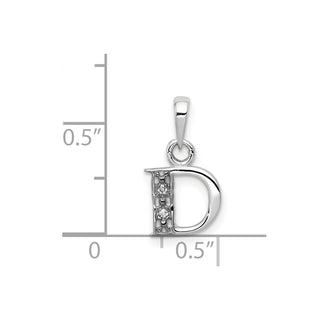 14k White Gold with Rhodium Diamond Letter D Initial Pendant