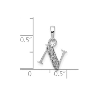 14k White Gold Rhodium-plated Diamond Letter N Initial Pendant