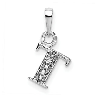 14k White Gold Polished .01ctw Diamond Initial T Pendant