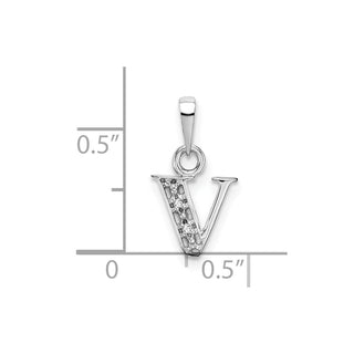 14k White Gold Polished .01ctw Diamond Initial V Pendant