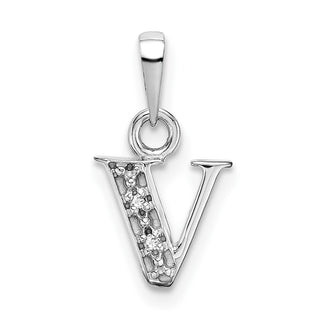 14k White Gold Polished .01ctw Diamond Initial V Pendant