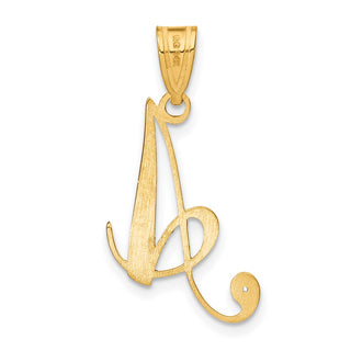 14K Yellow Gold Script Letter A Initial Pendant with Diamond