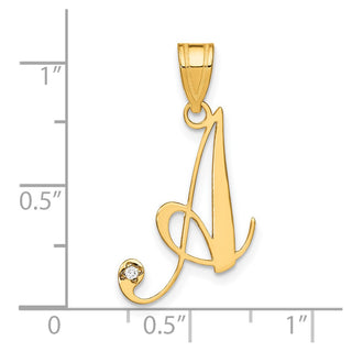 14K Yellow Gold Script Letter A Initial Pendant with Diamond