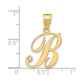 14K Yellow Gold Script Letter B Initial Pendant with Diamond