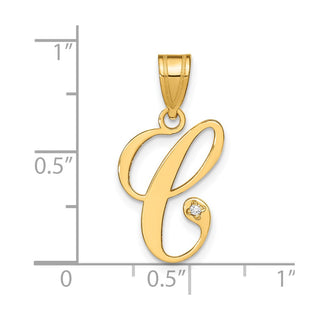 14K Yellow Gold Script Letter C Initial Pendant with Diamond