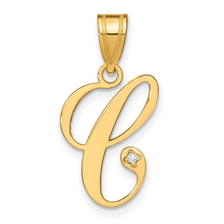14K Yellow Gold Script Letter C Initial Pendant with Diamond