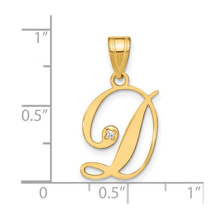 14K Yellow Gold Script Letter D Initial Pendant with Diamond