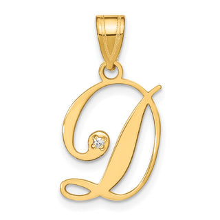 14K Yellow Gold Script Letter D Initial Pendant with Diamond