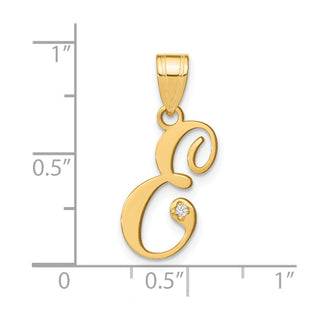 14K Yellow Gold Script Letter E Initial Pendant with Diamond
