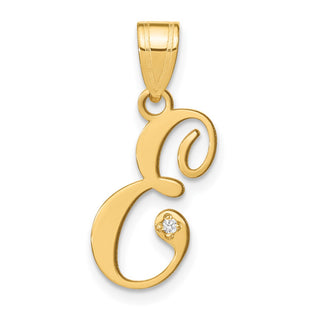 14K Yellow Gold Script Letter E Initial Pendant with Diamond