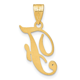14K Yellow Gold Script Letter F Initial Pendant with Diamond