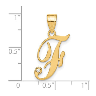 14K Yellow Gold Script Letter F Initial Pendant with Diamond