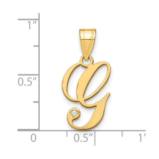 14K Yellow Gold Script Letter G Initial Pendant with Diamond